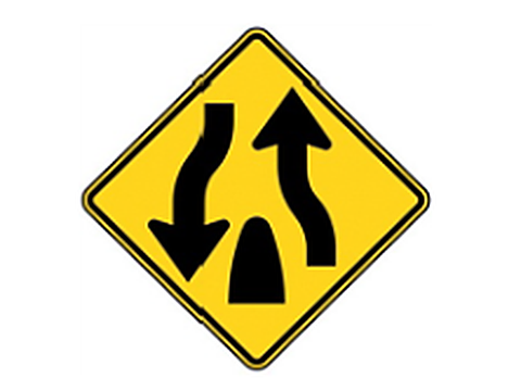 Divided Highway Ends — Alberta warning road sign for Class 7 test
