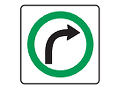 Road curves to the right ahead — Alberta road-signs road sign for Class 7 test