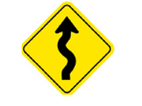 Winding Road — Alberta warning road sign for Class 7 test