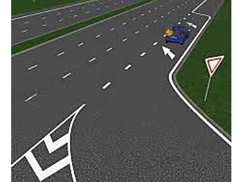 A lane in a merging area for vehicles entering the highway — Alberta highway-driving road sign for Class 7 test