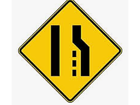 Right Lane Ends — Alberta regulatory road sign for Class 7 test