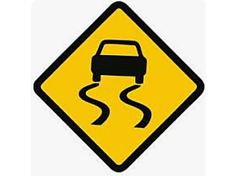 Slippery When Wet — Alberta warning road sign for Class 7 test