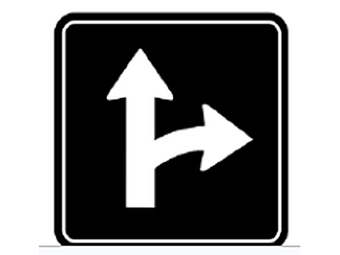 Go Straight or Right — Alberta regulatory road sign for Class 7 test