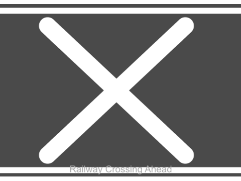 Railway crossing ahead — Alberta road-markings road sign for Class 7 test